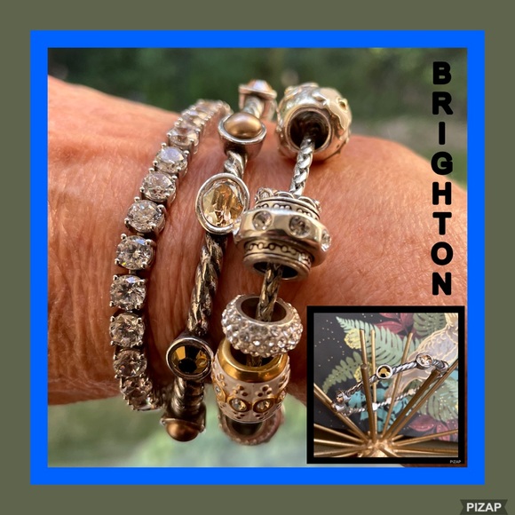 BRIGHTON BRACELET SINGLE SMALL BANGLE MAGNETIC HINGE WITH GOLDEN PEARLS/STONES - Picture 10 of 15